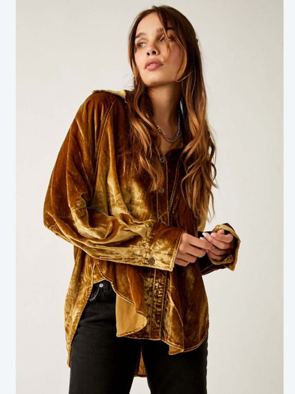 Free People We The Free Night Skies Velvet Top Size Large Boho Indie Slouchy